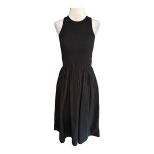 Madewell Black Smocked Bodice Sleeveless Midi Dress Casual Petite Small NWT